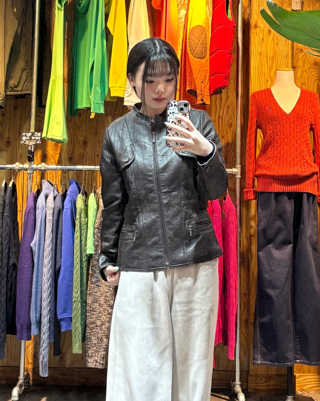 S 다크브라운 쉽스킨 반카라 레더 자켓  상품이미지1