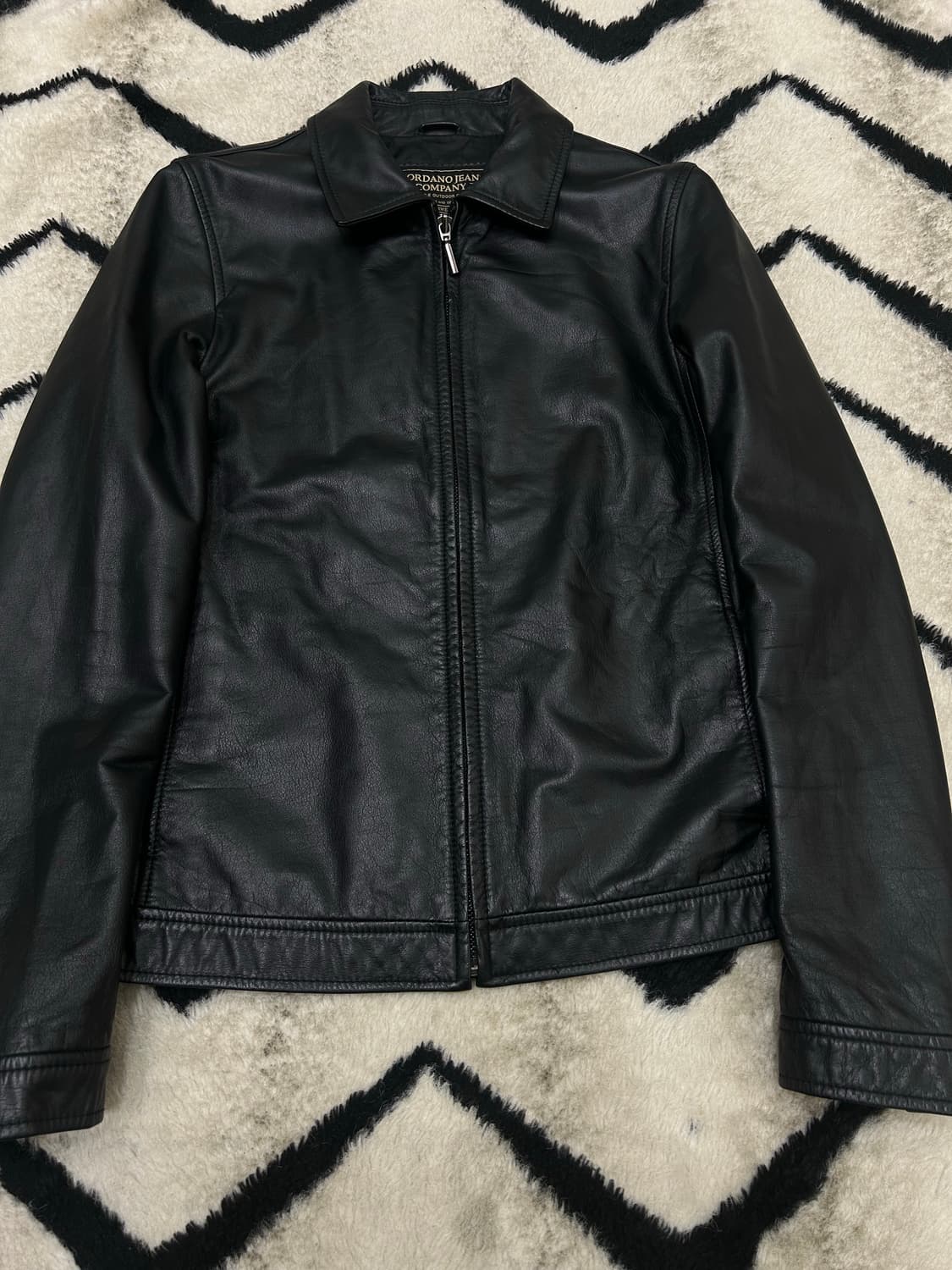 [S]지오다노 소가죽 카라 집업 자켓/블랙 상품이미지1