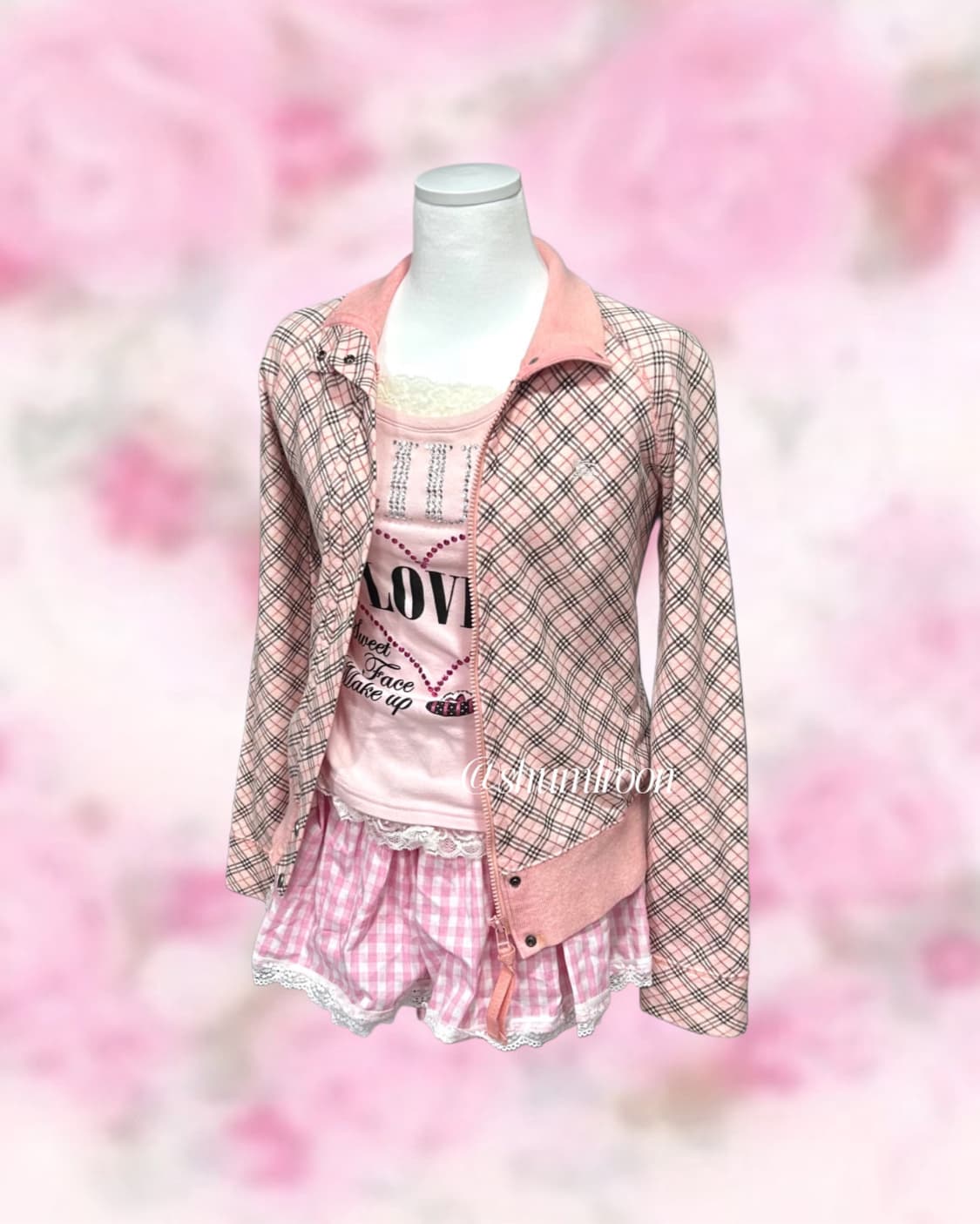 버버리 블루라벨 핑크체크 면집업자켓 상품이미지2