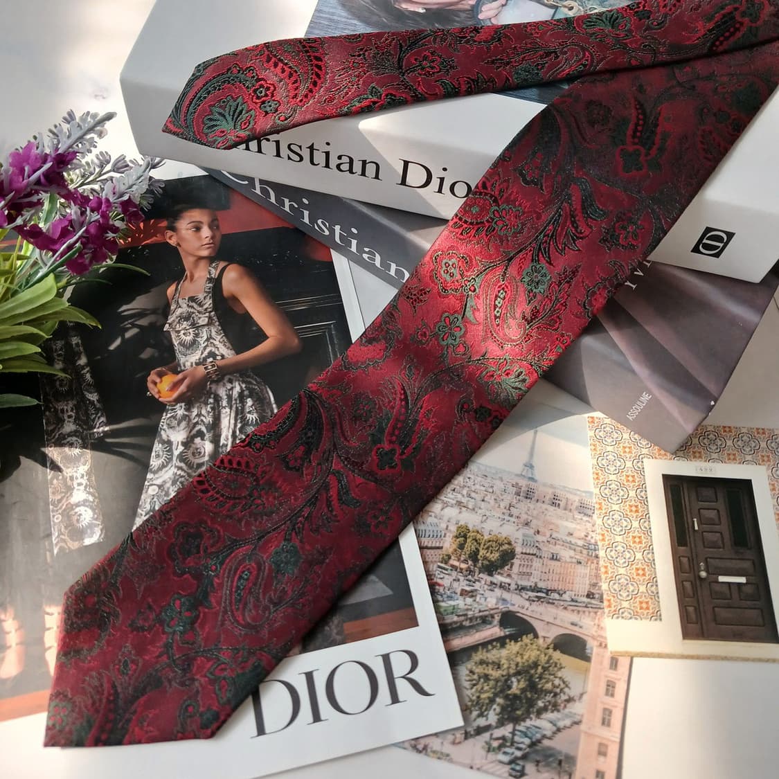 크리스찬 디올 실크 레드 페이즐리 넥타이 7.6cm A등급 E736
 상품이미지3