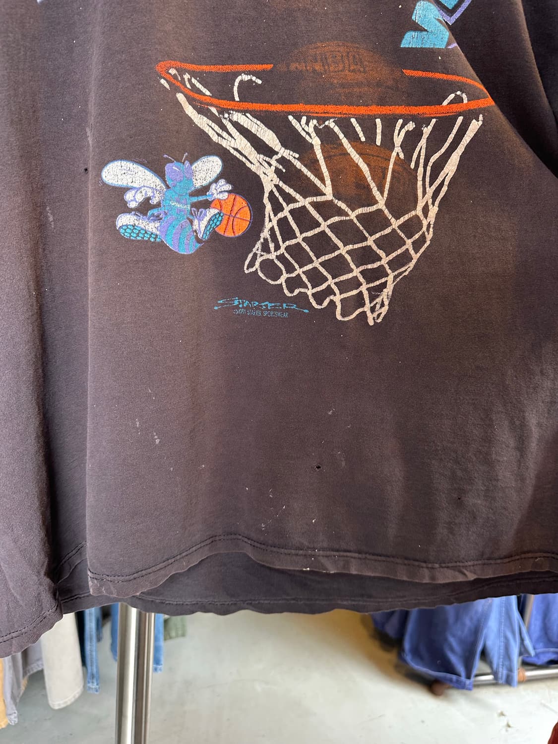 90s 스타터 샬럿 호네츠 페이드 프린팅 티셔츠 made in usa 상품이미지6