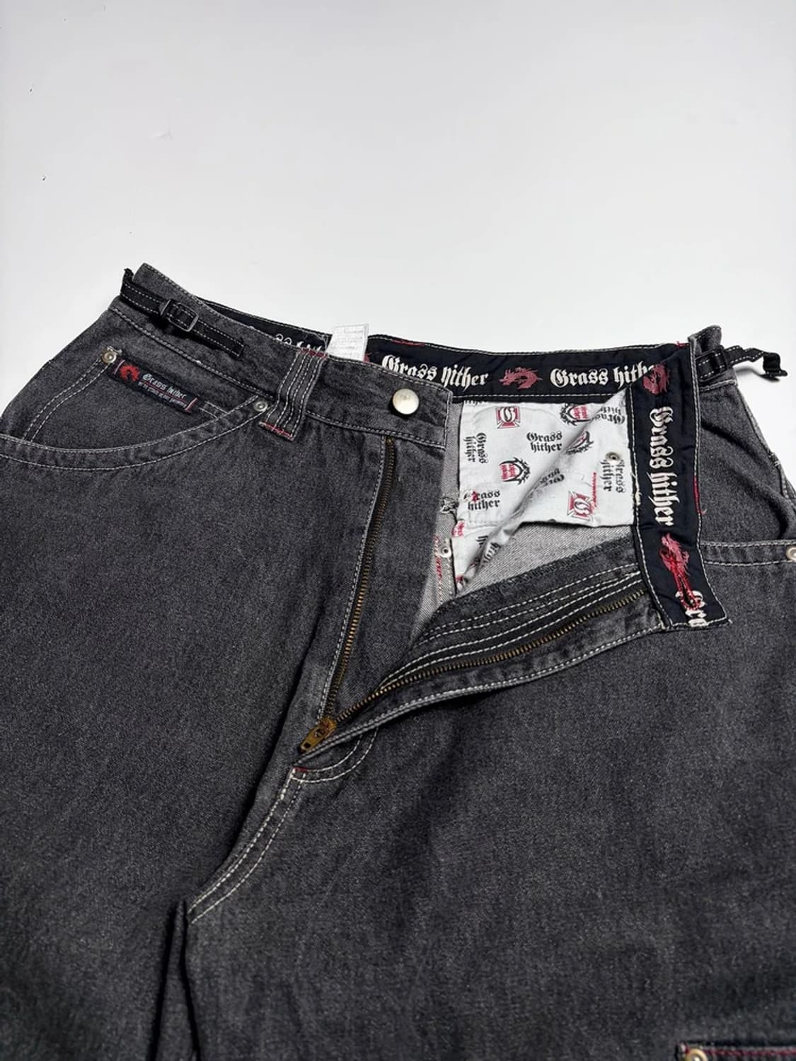 Cross Hither 드래곤 자수 데님 카고 반바지 R1109 상품이미지3