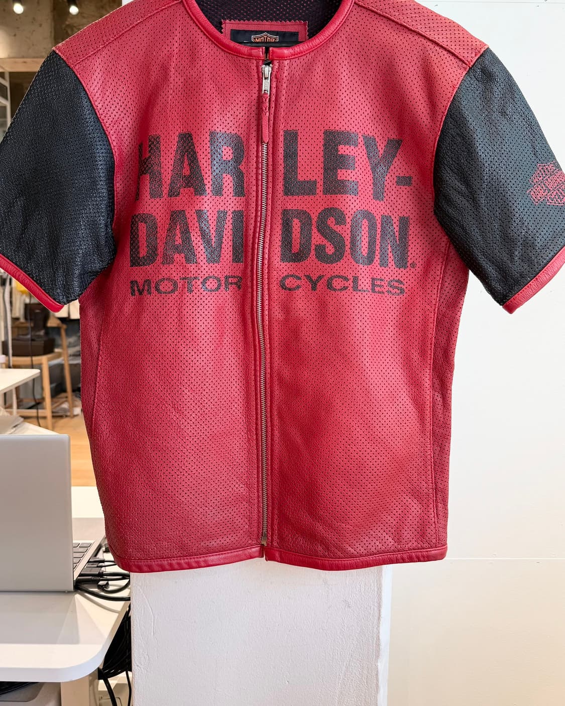 할리 데이비슨 레드 빅로고 레더 하프 자켓  상품이미지5