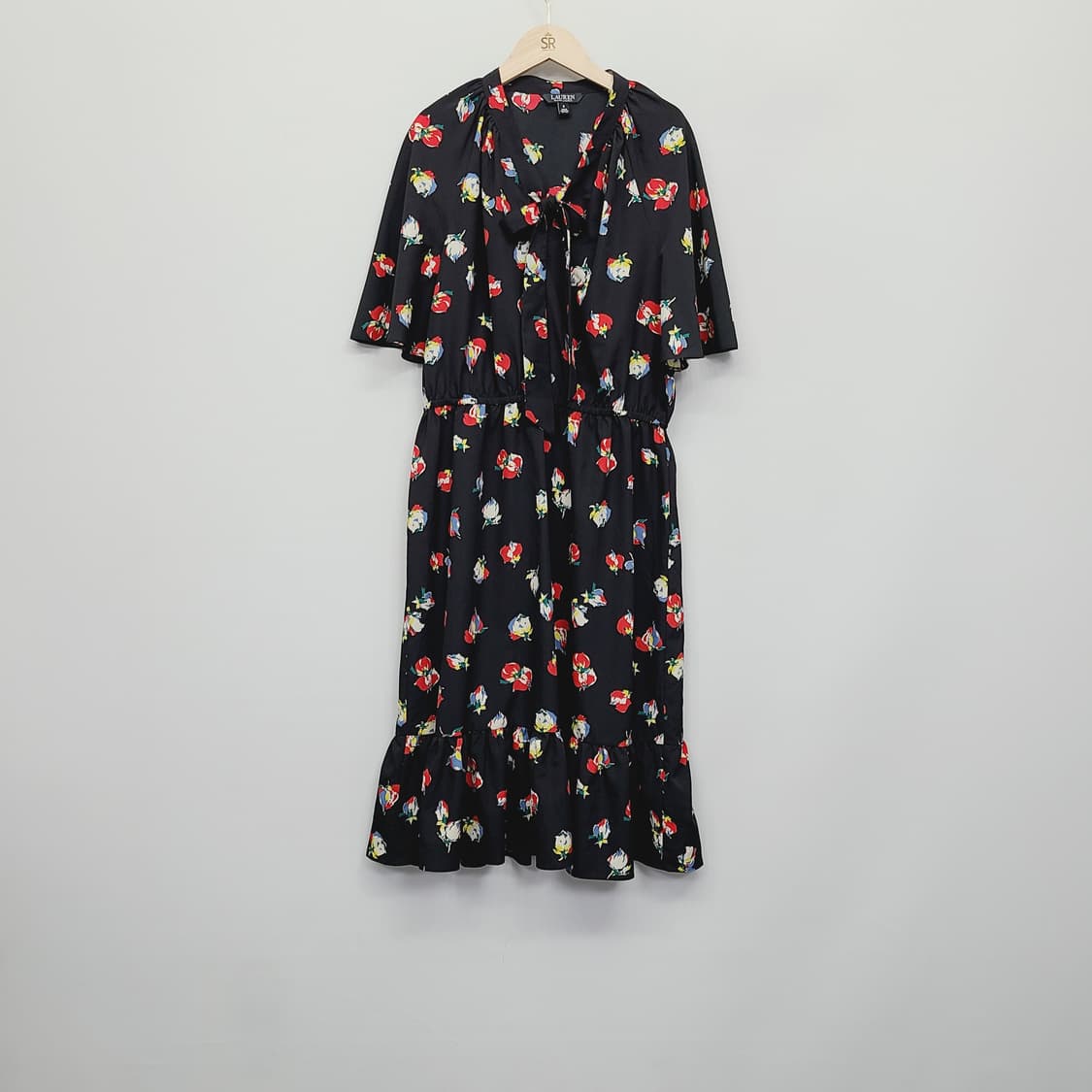 [정품] 로렌 랄프로렌 플로럴 리본 타이 밴딩 롱 원피스 (블랙/8) 상품이미지2
