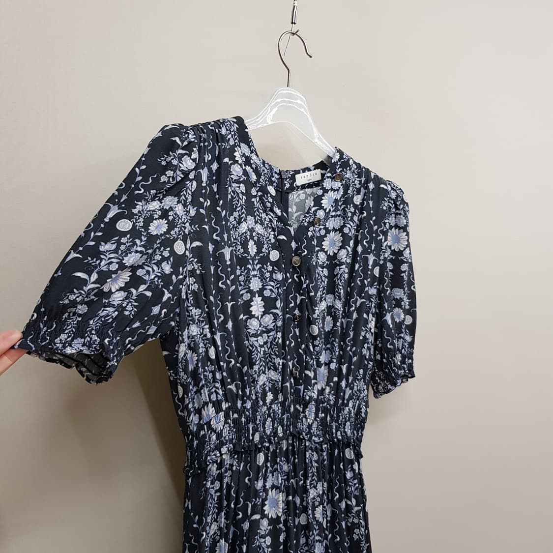 산드로 2021 플라워 패턴 셔링 롱 원피스 43사이즈 상품이미지4