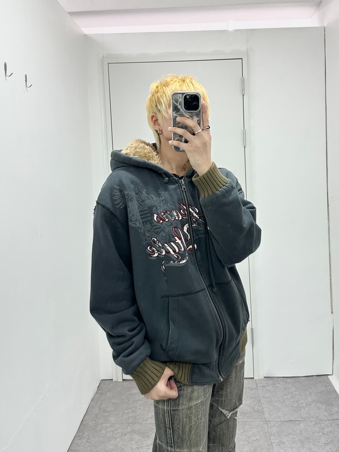 TBJ JEANS grunge washed fur hood zip  상품이미지8