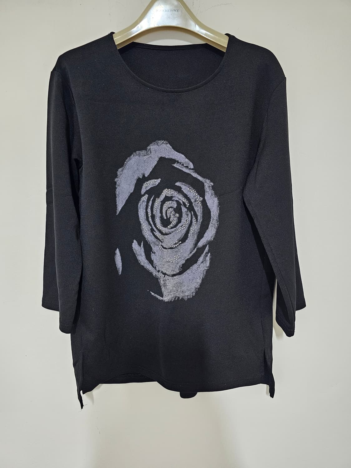 신강식 디자이너 블랙 회색장미프린팅 큐빅핫픽스장식 7부55-66 상품이미지1