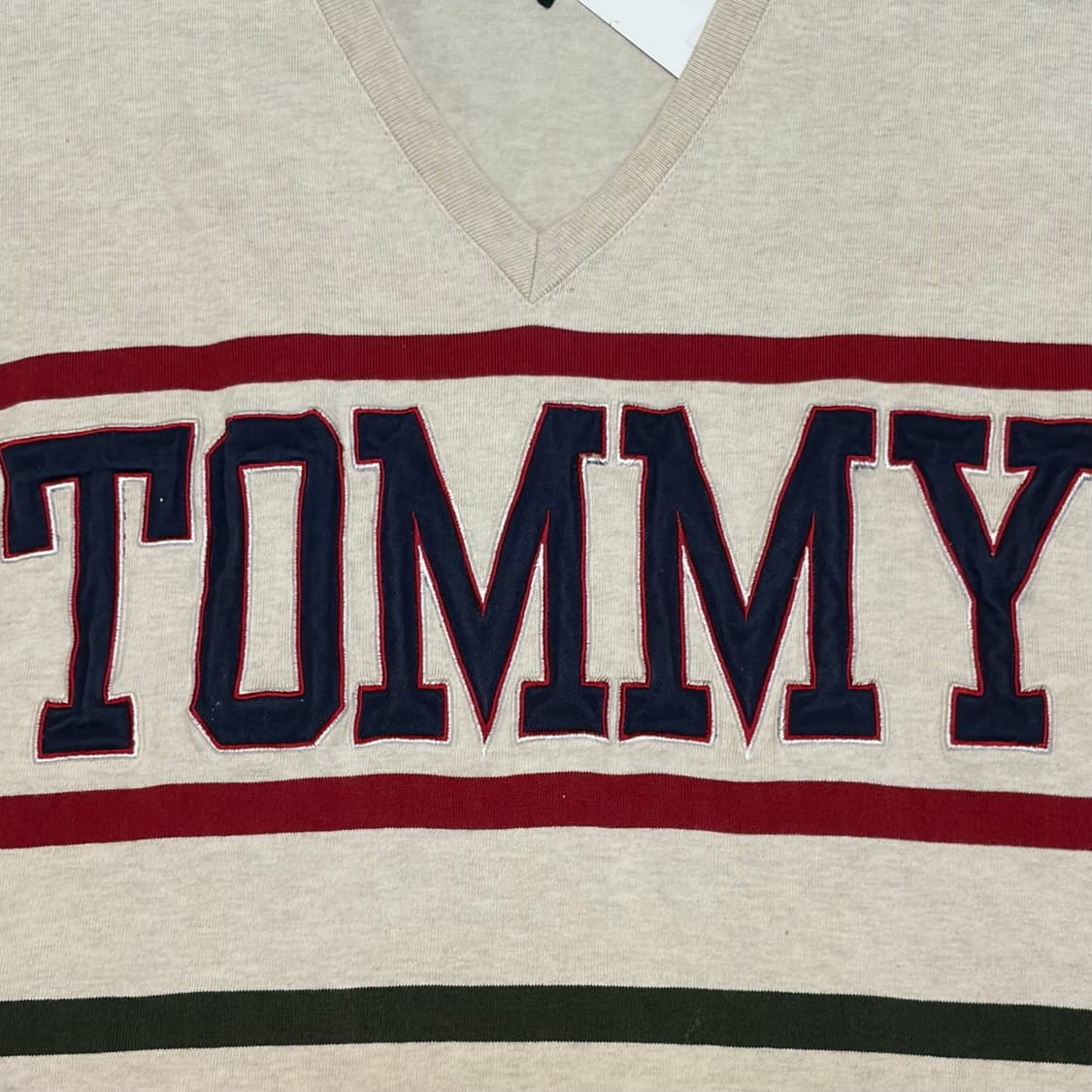 90s 미국 빈티지 타미힐피거 올드스쿨 빅로고 브이넥 롱슬리브 상품이미지4