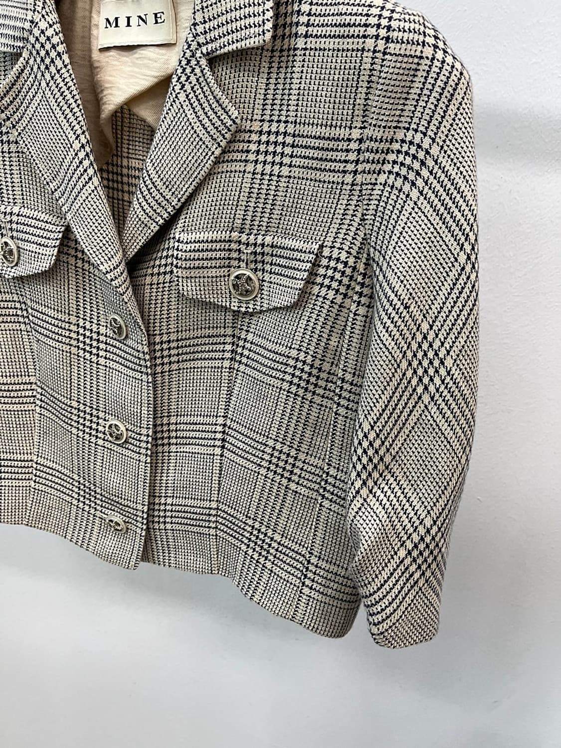 여) 마인 체크 린넨 크롭자켓 상품이미지4