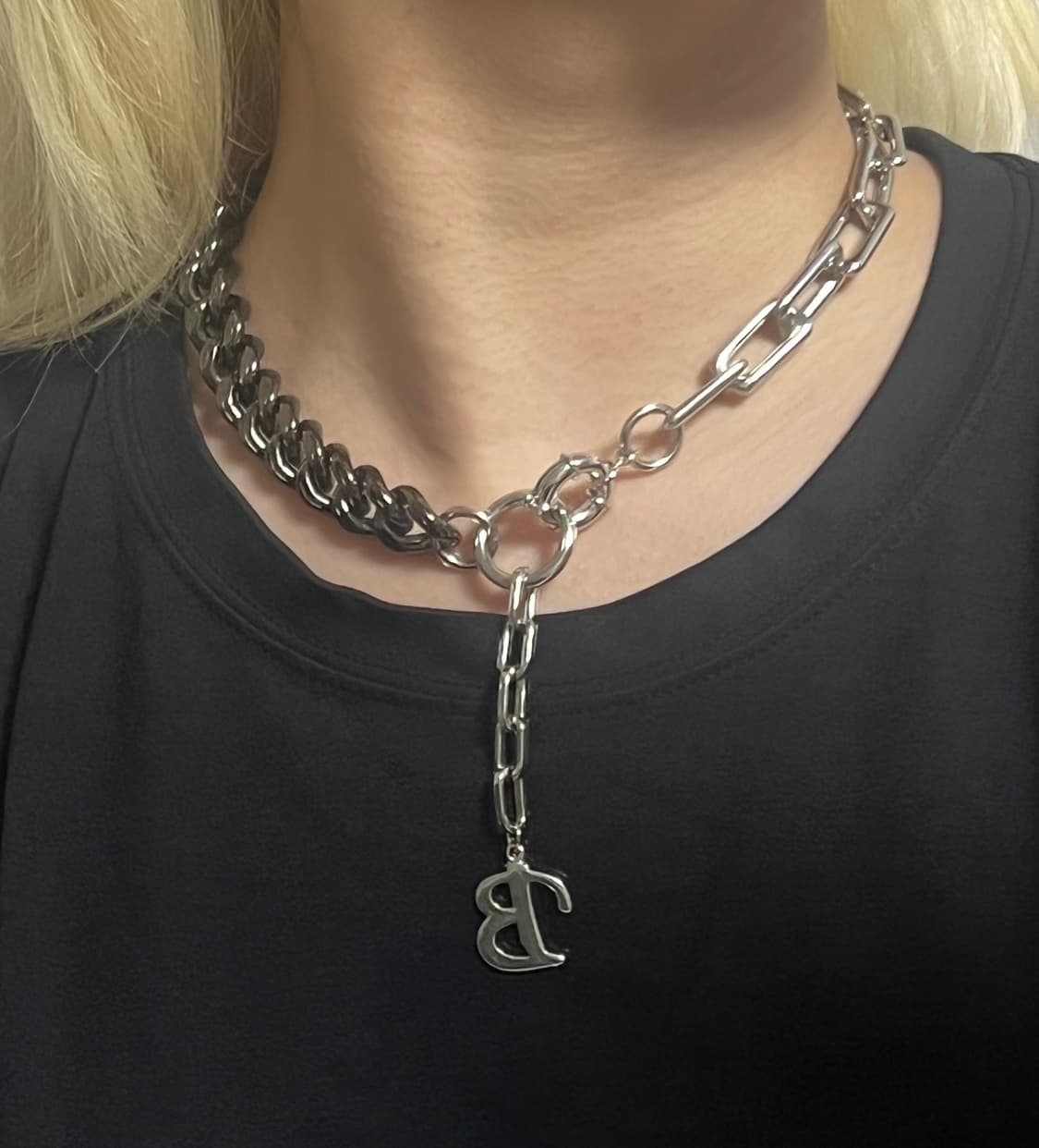 고스 펑크 블랙 반반체인 드롭 초커 써지컬 목걸이 상품이미지1