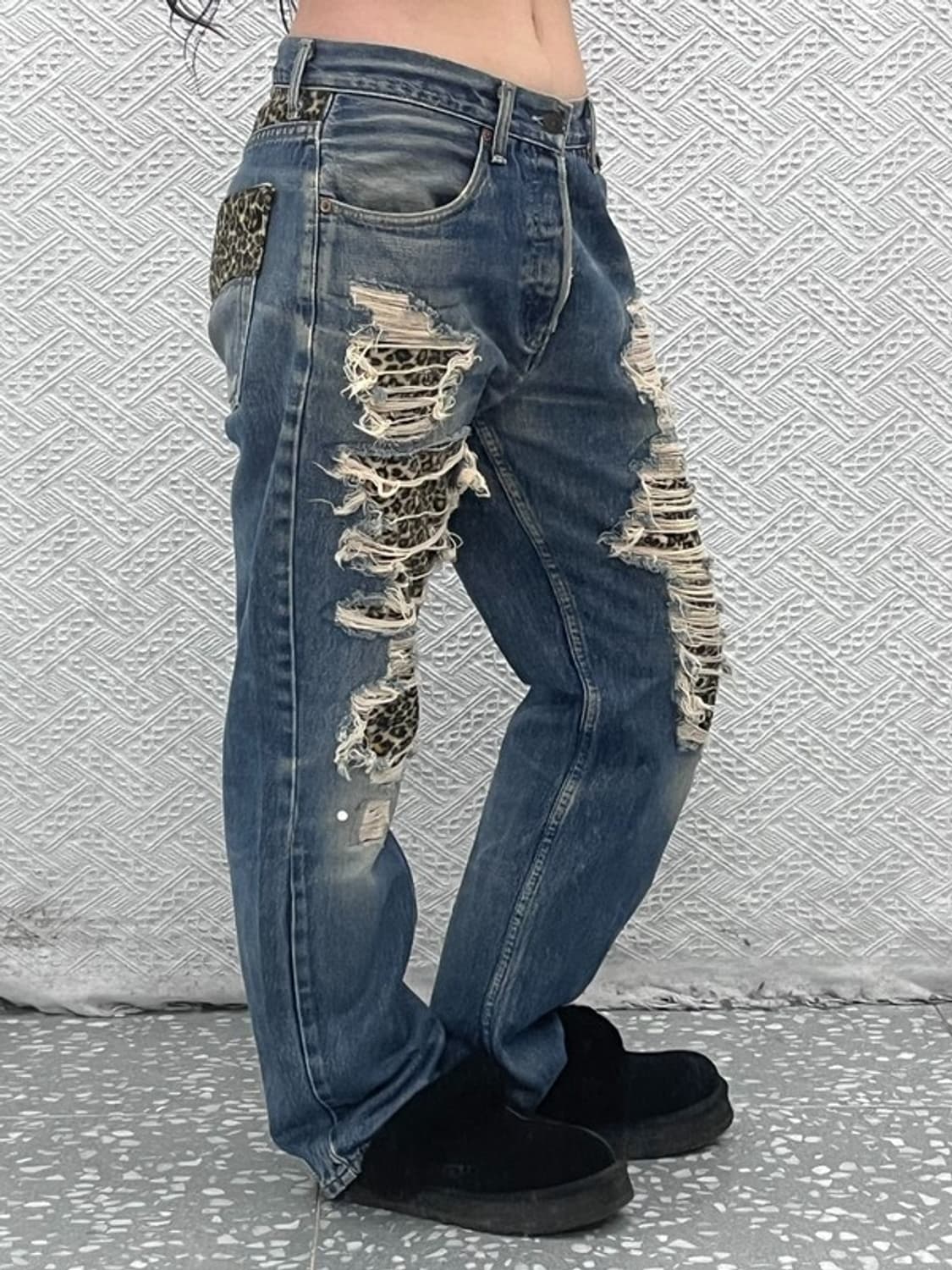 리바이스 희귀 갸루 레오파드 데미지 커스텀 데님팬츠 31인치 C07467 상품이미지1