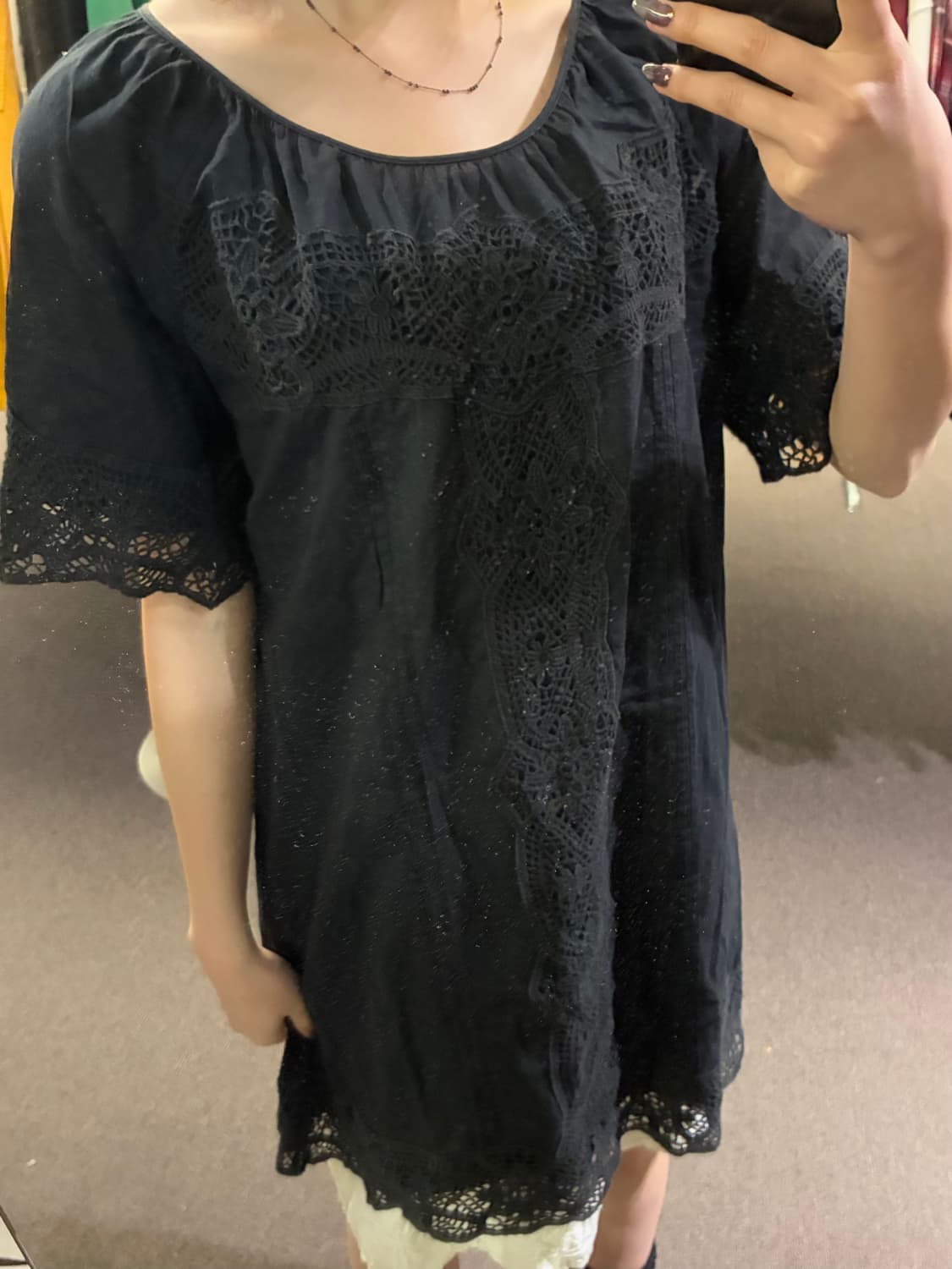 OS)Japanese vintage 레이스 자수 디테일 블랙 원피스 상품이미지1