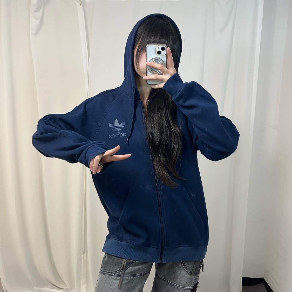 Adidas Firebird navy zip-up hoodie 상품이미지2