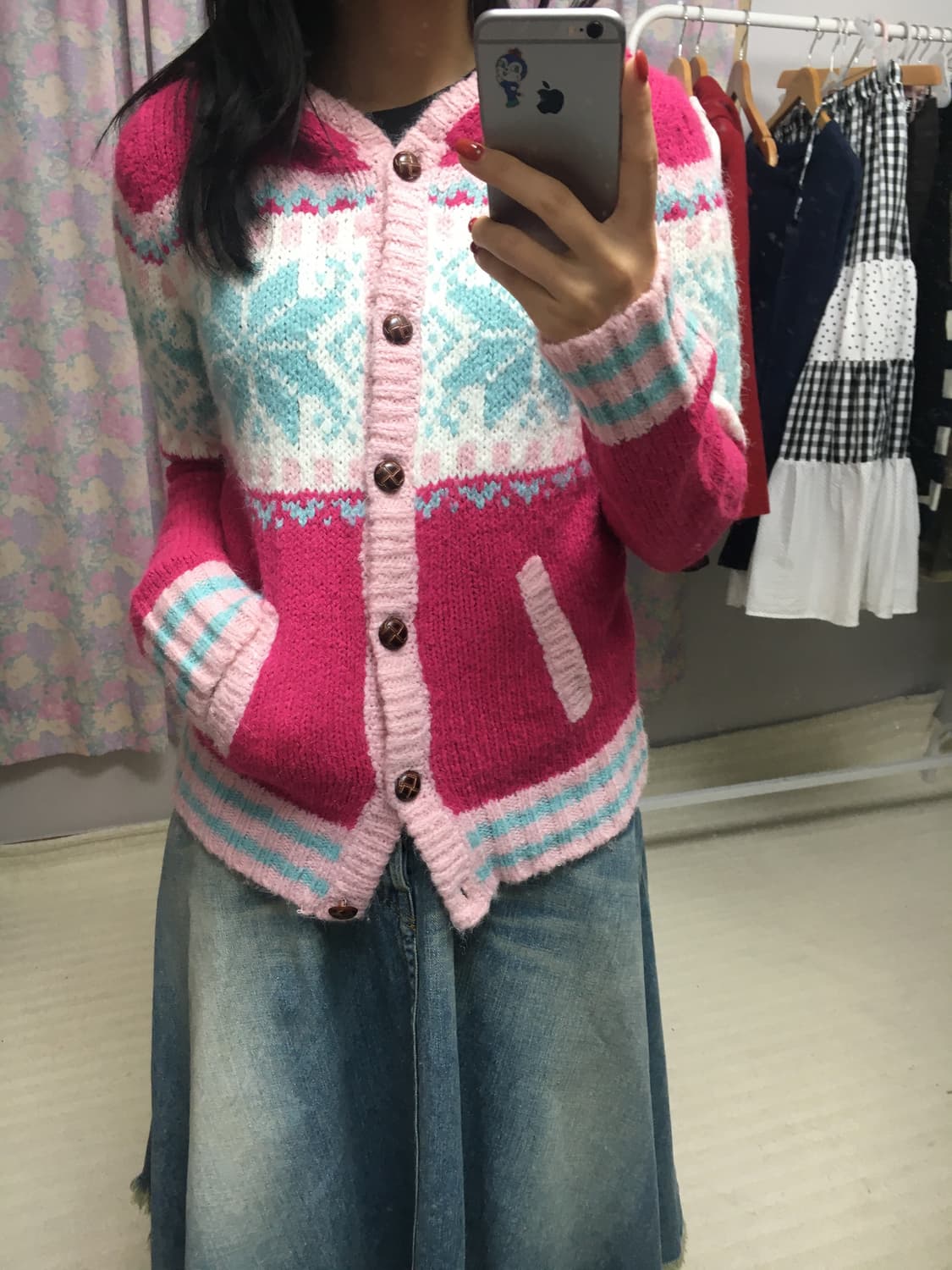 핑크 노르딕 후드 가디건 상품이미지5
