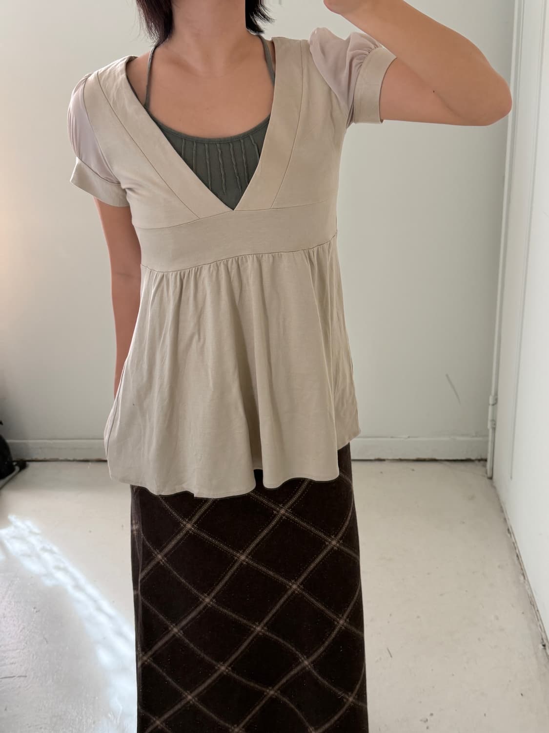 일본빈티지 카키 베이지 레이어드 세트 상품이미지2