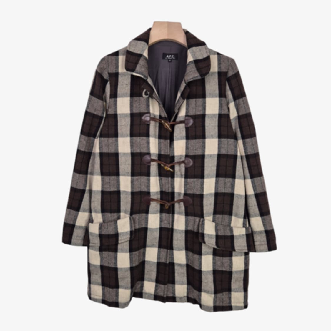 A.P.C. 아페쎄 브라운 체크 울 블렌드 더플 코트 상품이미지1