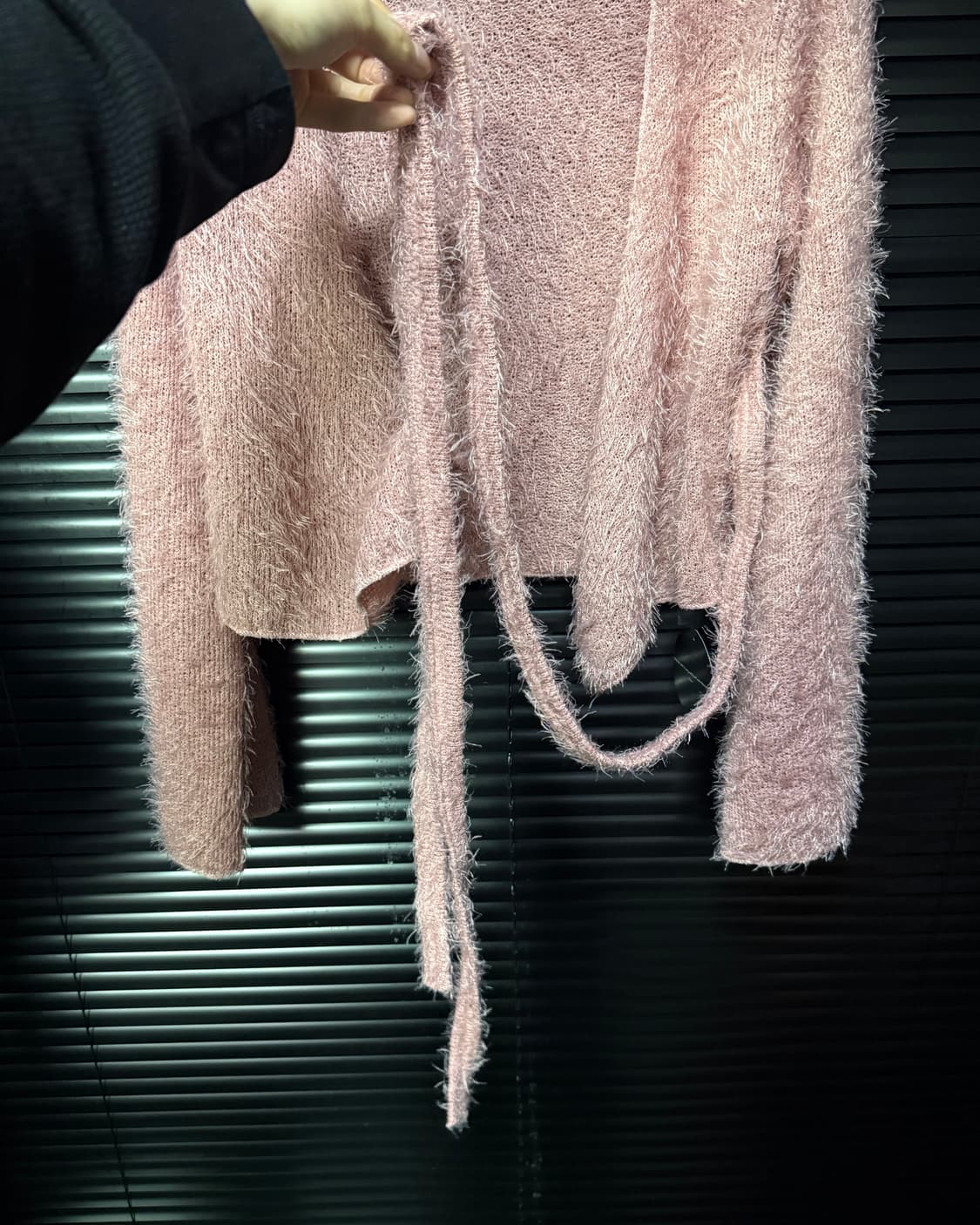 새벽 털 부클 니트 핑크 끈 랩 긴팔 니트 가디건 브이넥 갸루 로리걸 상품이미지5