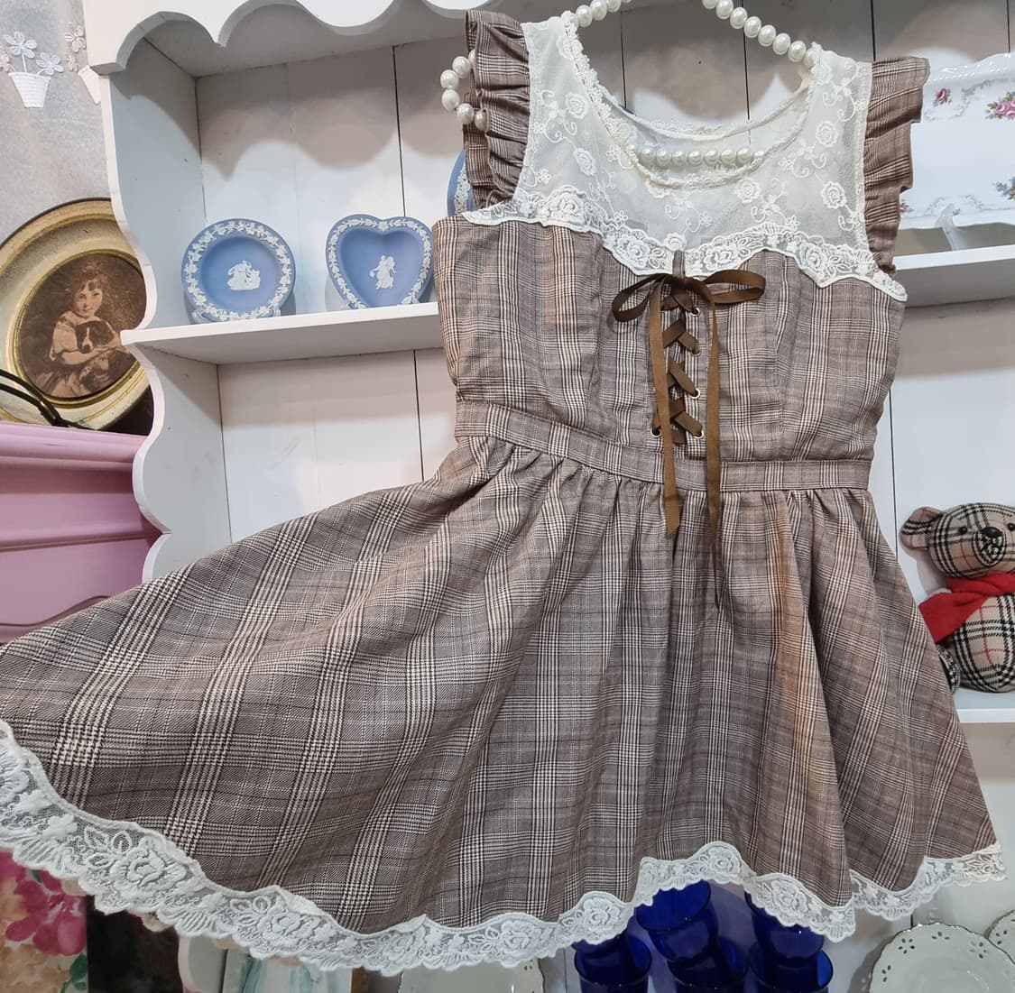 리즈리사 체크 레이스 리본 원피스 상품이미지5