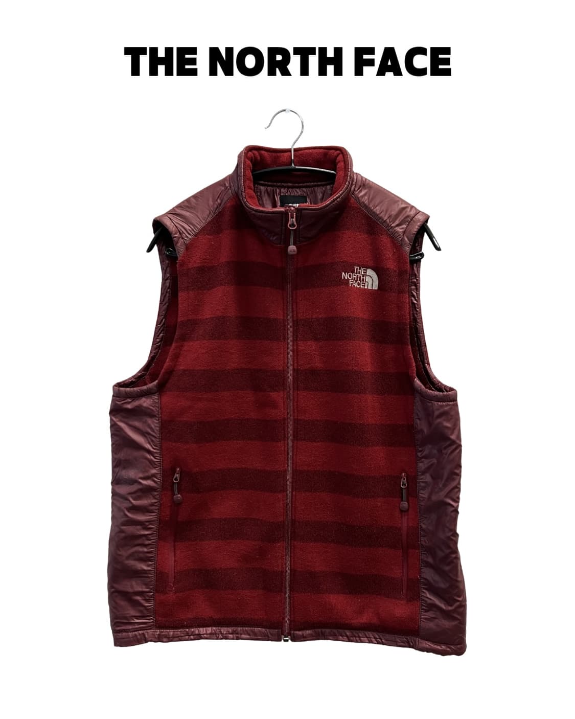 노스페이스 스트라이프 플리스 조끼 레드 상품이미지1
