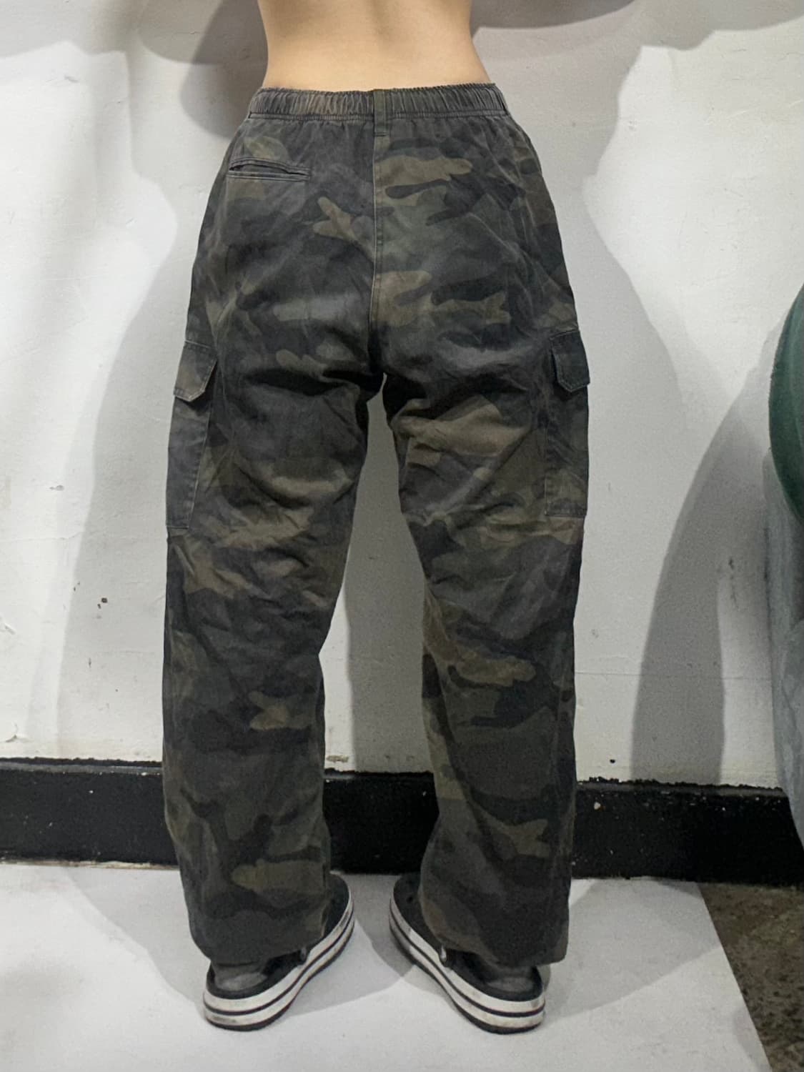 빈티지 밀리터리 카키 카모 와이드 카고 팬츠 L 상품이미지3