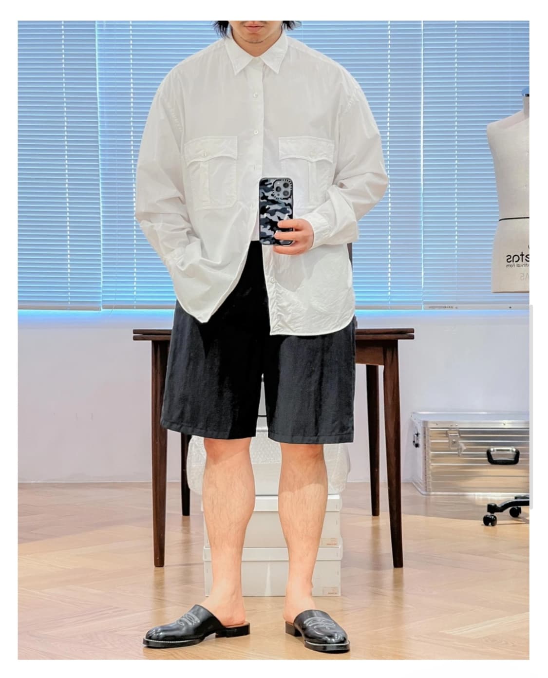 [M]포터클래식 Poplin Peace Shorts Navy 상품이미지5