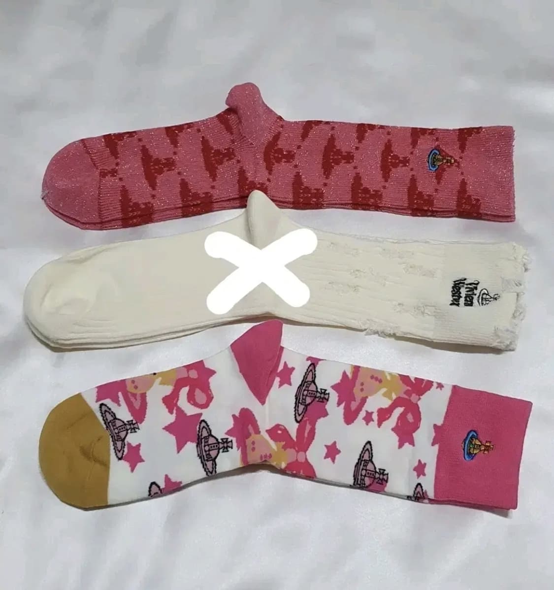 핑크 겨자색 레드 반짝이 스타 행성 별 리본 비비안웨스트우드 양말 상품이미지7