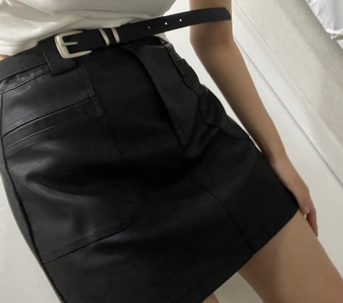 블랙 레더 미니 스커트 상품이미지1