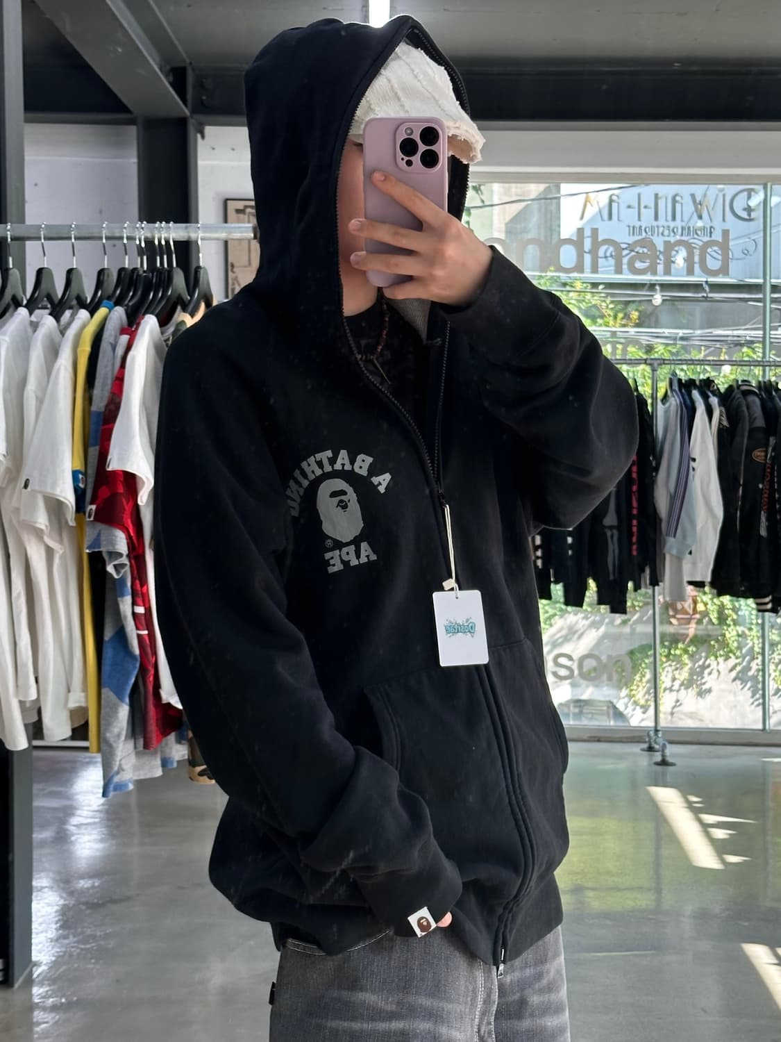 베이프 컬리지 블랙그레이 투웨이 후드집업 상품이미지2