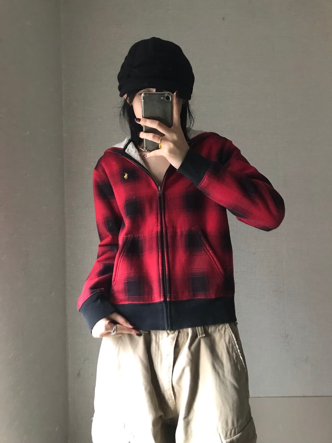 폴로 체크 퍼후드집업 상품이미지2