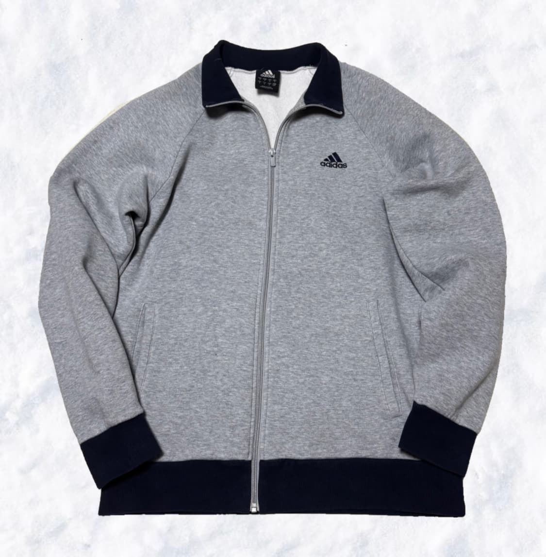 아디다스 배색 네이비 그레이 기모 면집업 상품이미지1