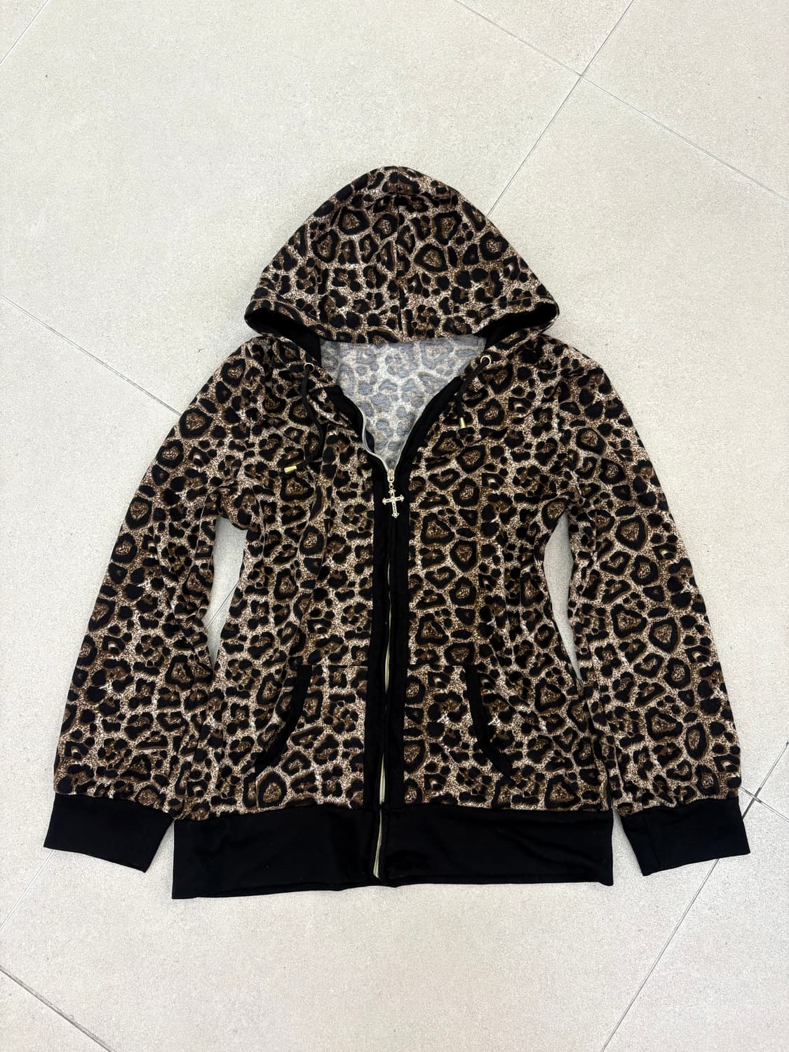 레오파드 십자가 후드집업 상품이미지1