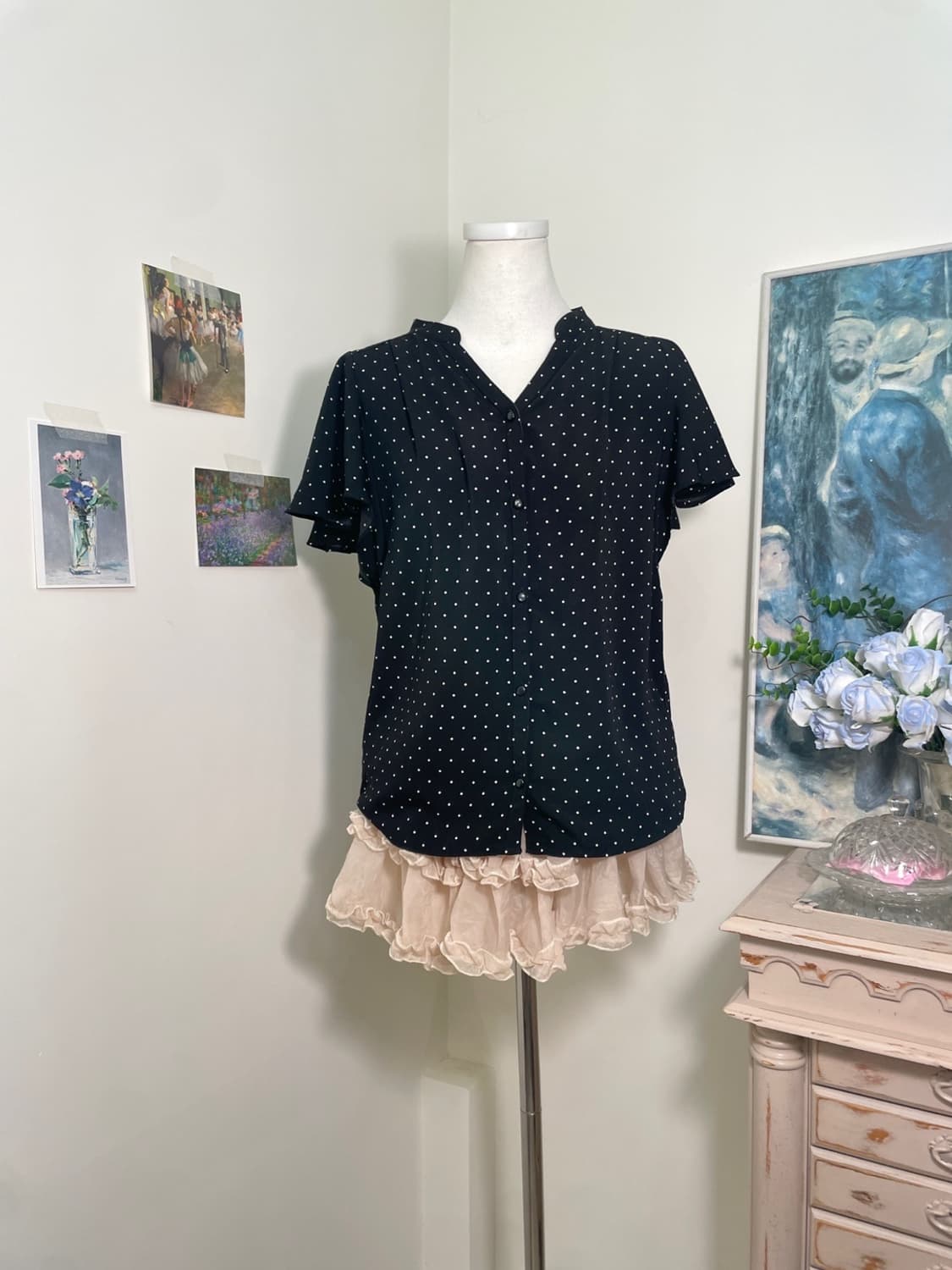 black dot shirring summer blouse(size-M) 상품이미지1