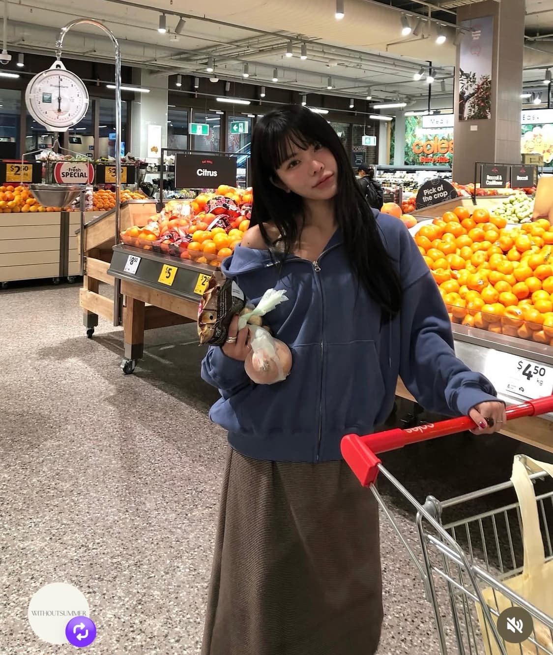 위드아웃썸머 포그 맥시 스커트 스트라이프 브라운 상품이미지1