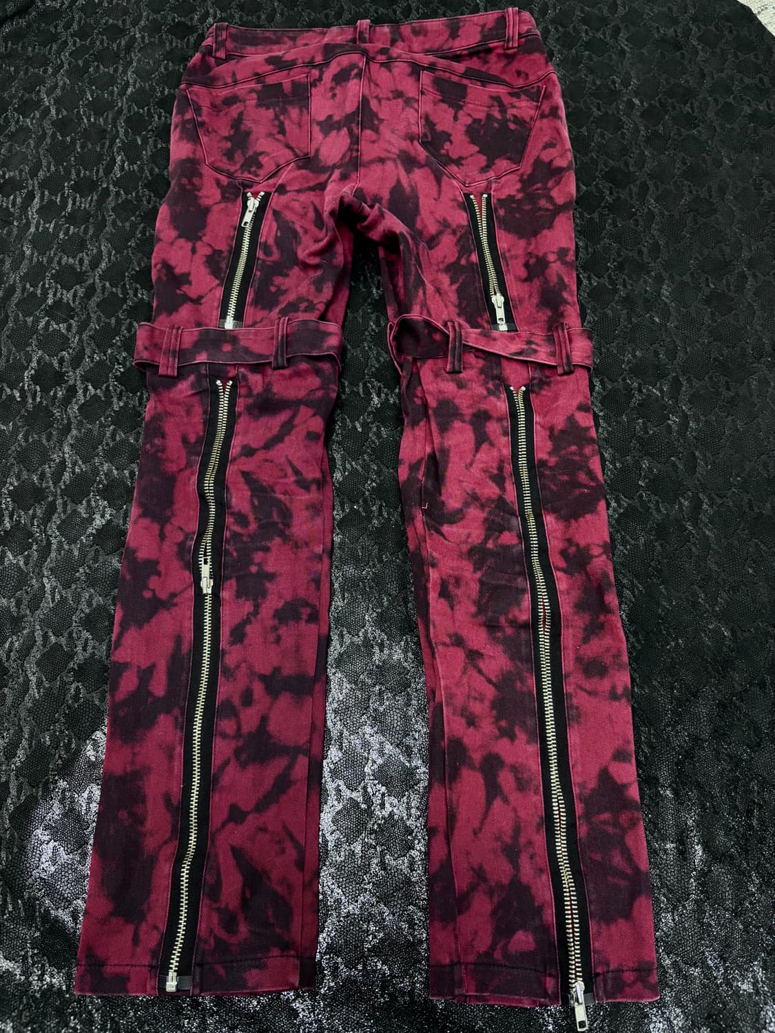 Punk Red Bleach Washing Zipper Detail Bo 상품이미지5