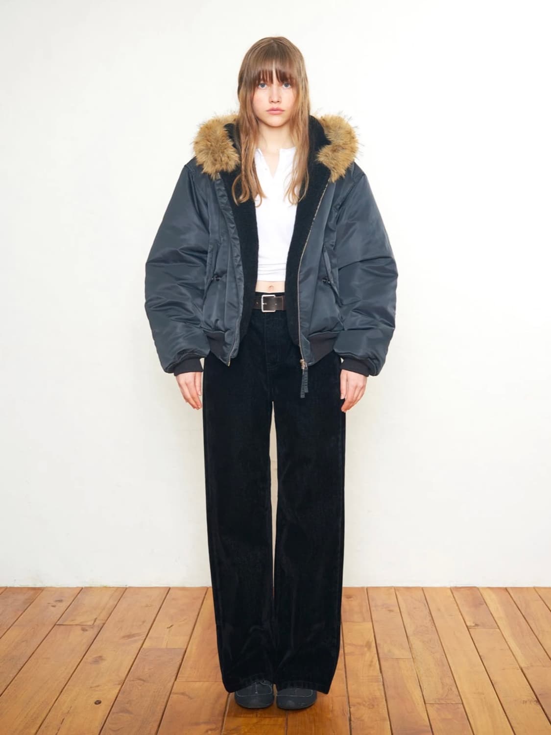 로우클래식 후드 봄버자켓 차콜 s 상품이미지1