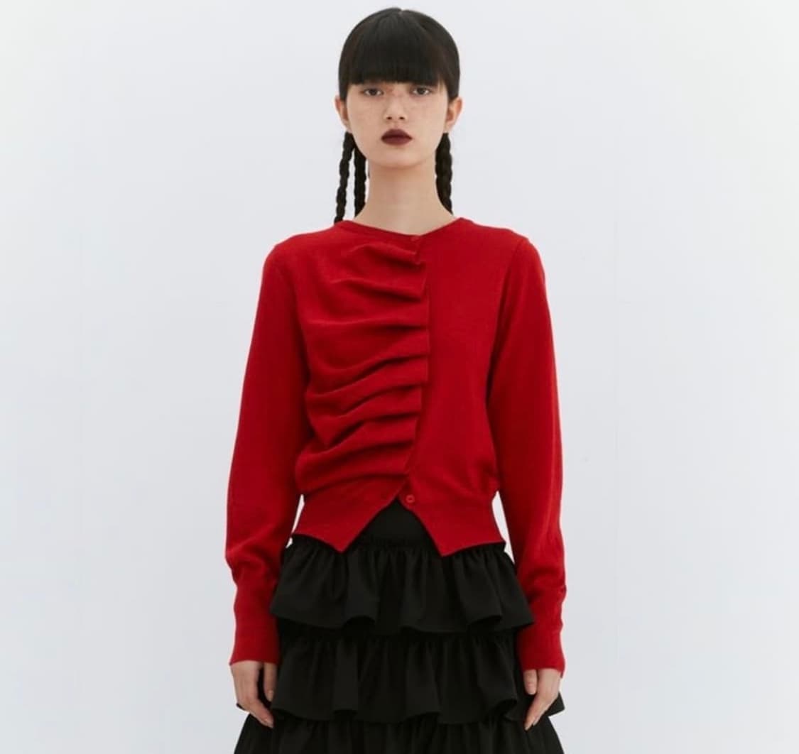 Burmula 오블리크 니트가디건 레드 S 상품이미지1