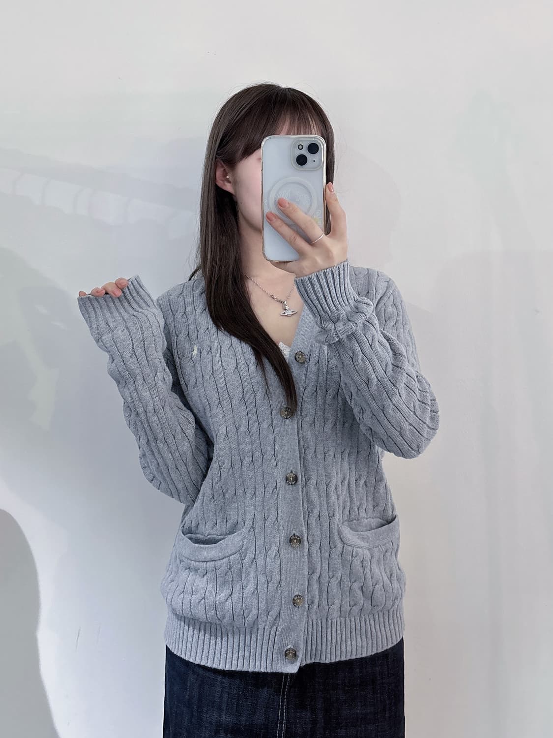 폴로랄프로렌 qr 화이트포니 그레이 케이블 가디건 상품이미지1