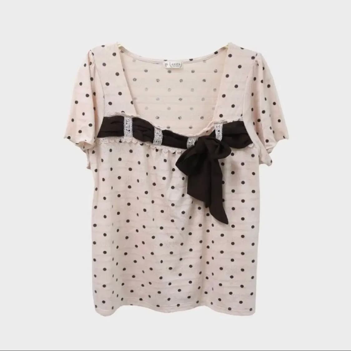 구해요) 엑시즈팜 핑크 브라운 도트 리본 탑 짜잔씨 리즈리사 히메갸루 상품이미지1