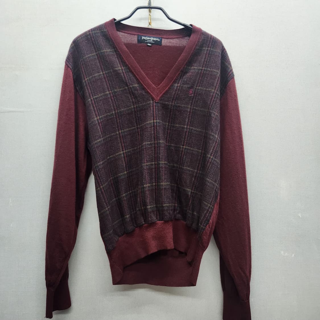 입생로랑 버건디 체크 뉴울 니트 100(L) 남여공용 상품이미지1