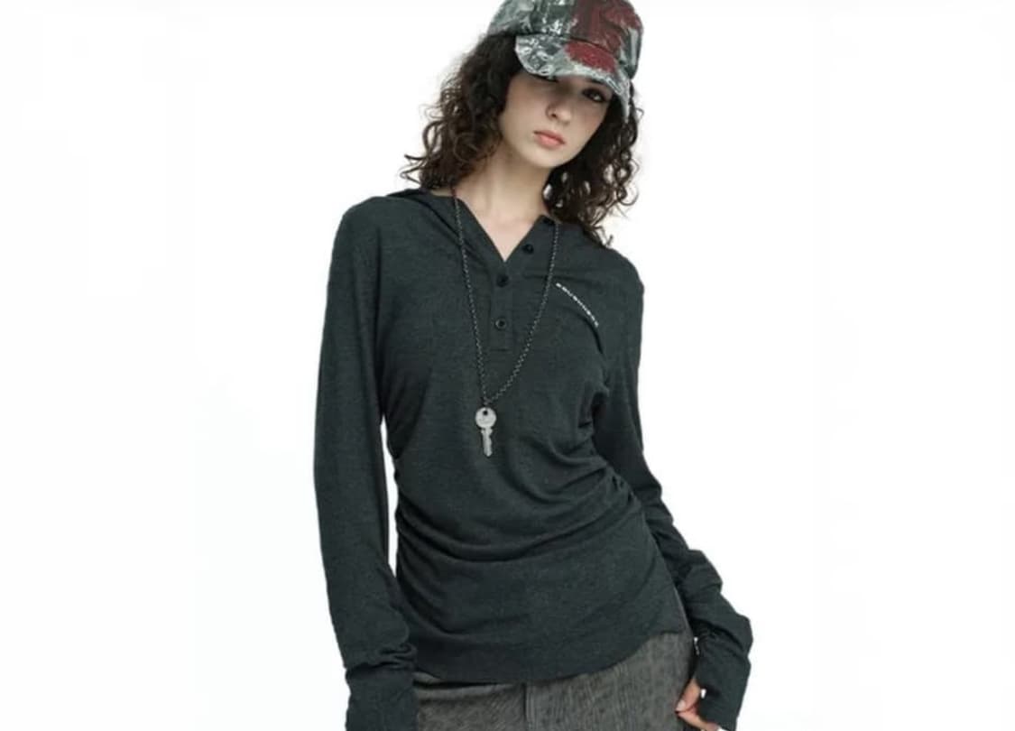 러프넥 헨리 후드 롱 슬리브 S  상품이미지1