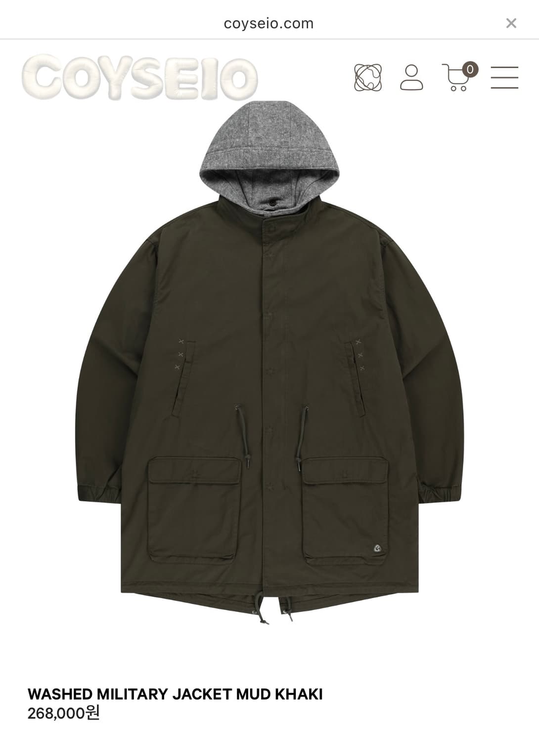 코이세이오 WASHED MILITARY JACKET MUD KHAKI 상품이미지1