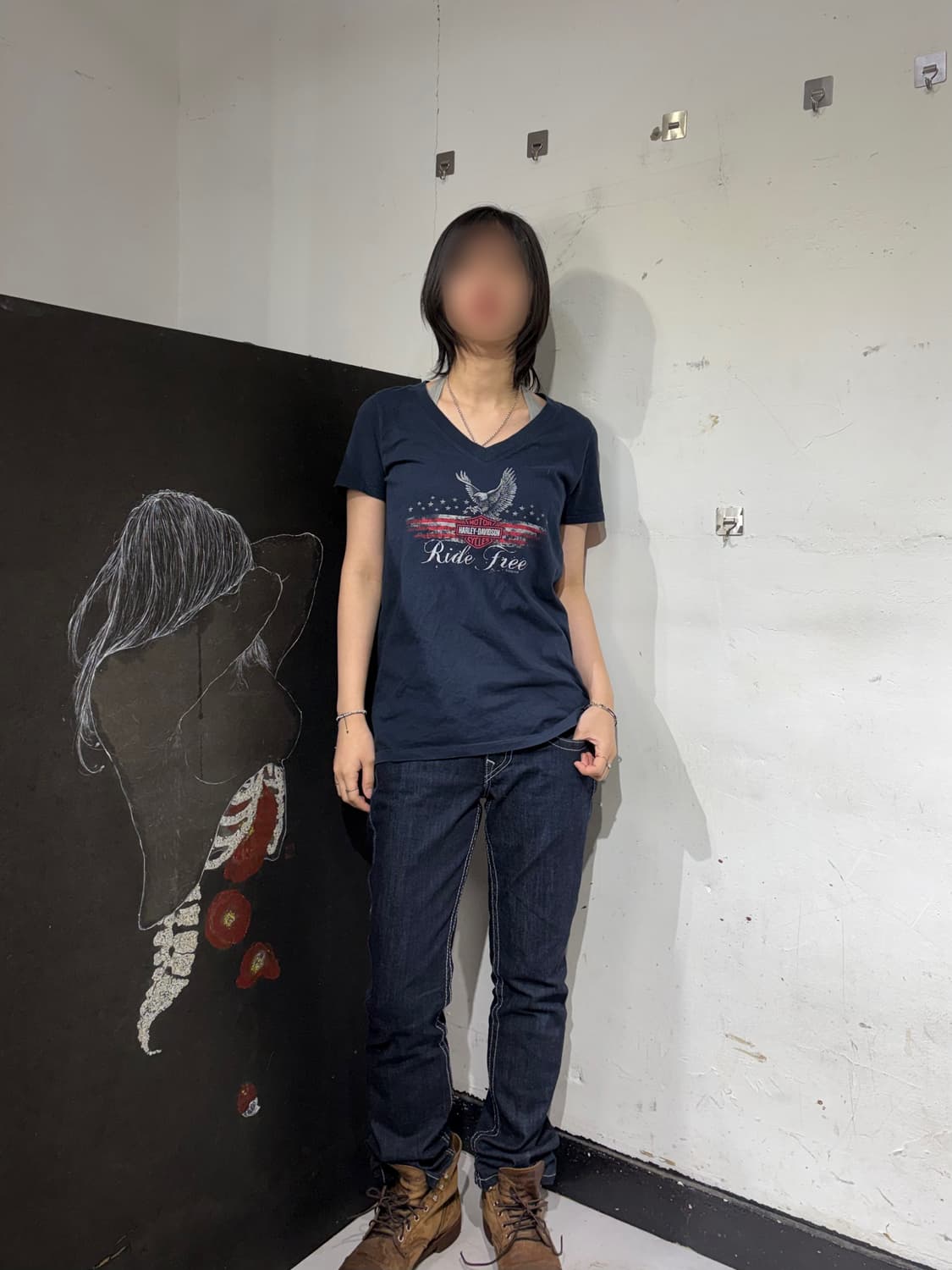 할리데이비슨 y2k 빅로고 성조기 독수리 프린팅 반팔 티셔츠 M 상품이미지3