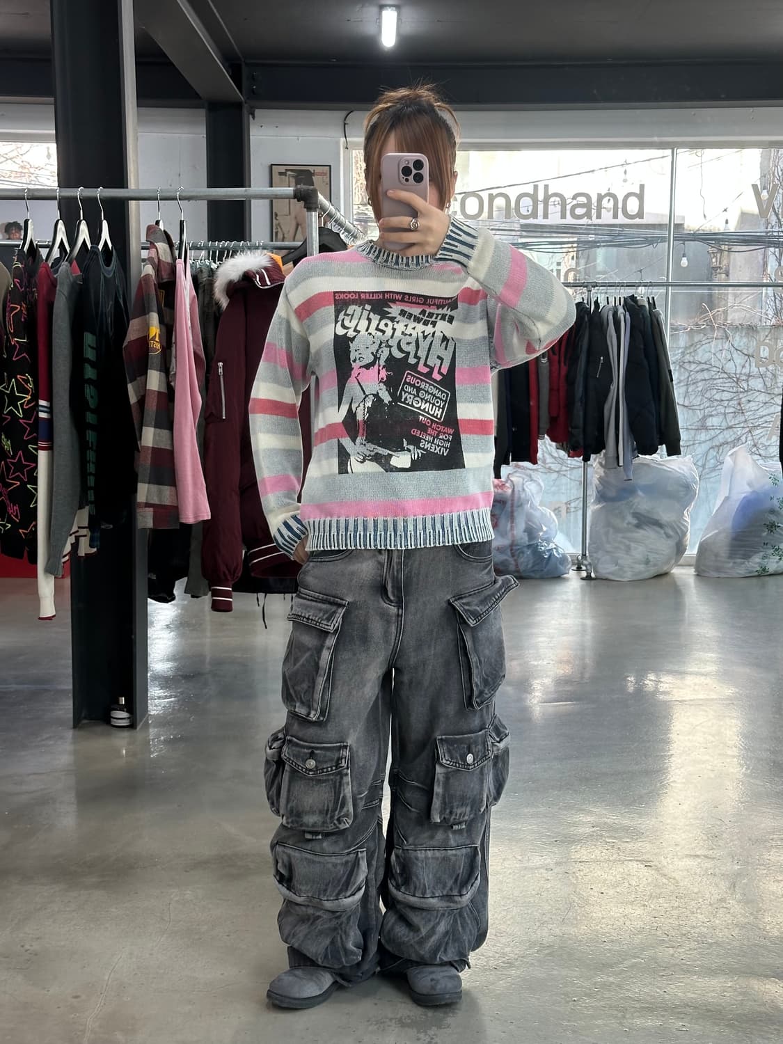 히스테릭글래머 오리지널블루 카툰로고 피그먼트워시드 데님 스트라이프 니트 상품이미지2