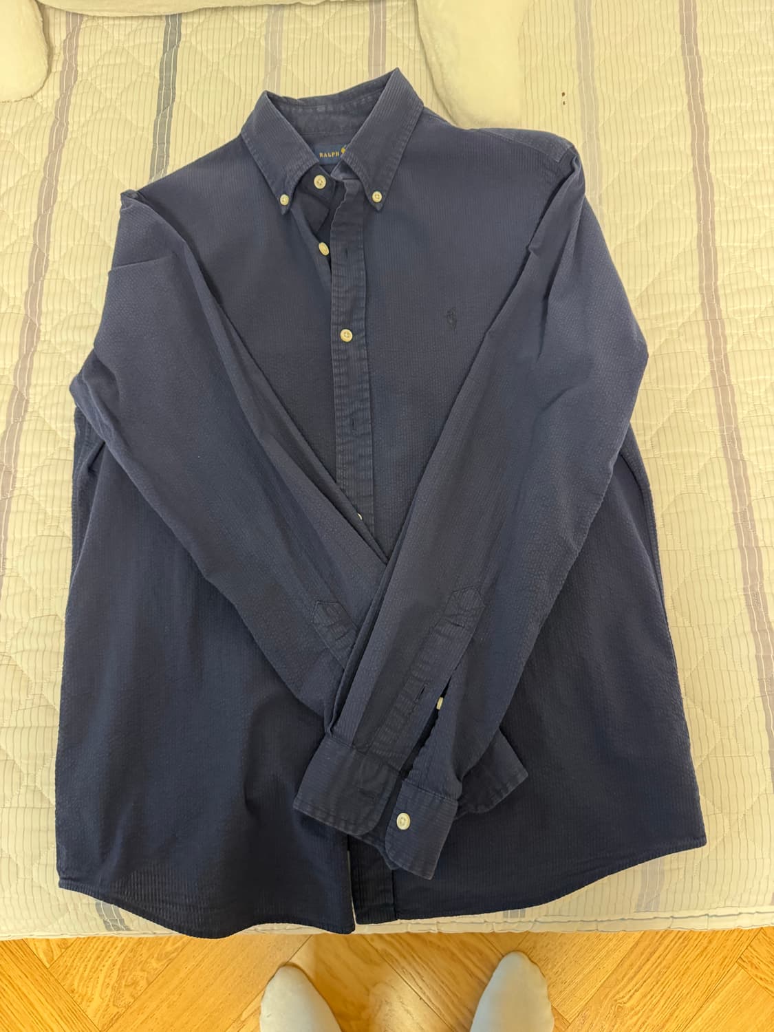 폴로 랄프로렌 시어서커 네이비 셔츠 큐알정품 상품이미지1