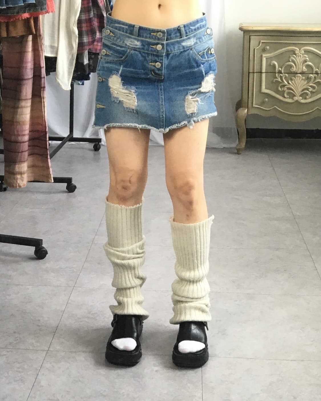 Layered point denim short 상품이미지5