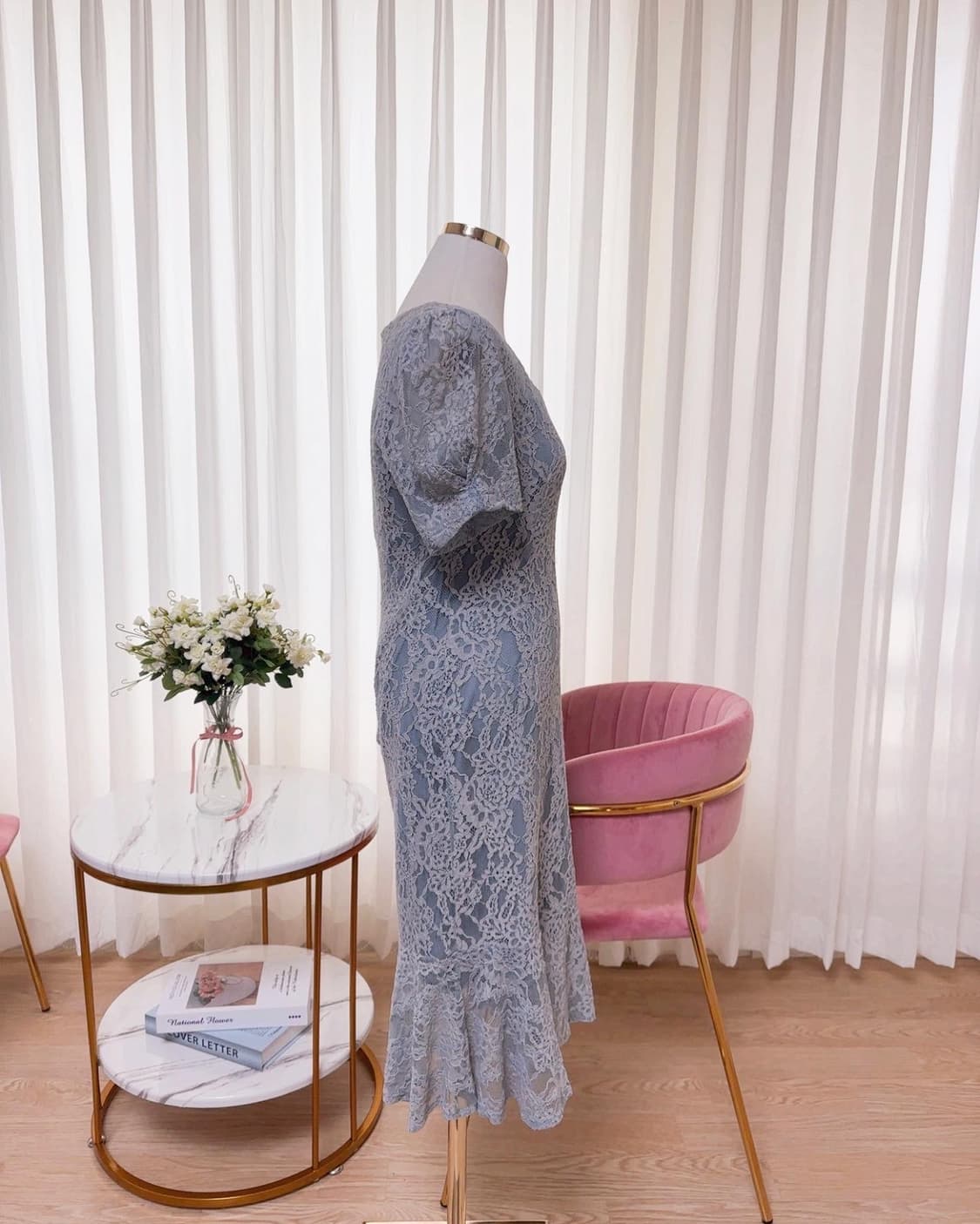 스퀘어넥 머메이드 어깨퍼프 레이스 원피스 상품이미지5