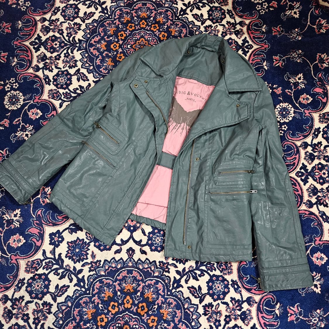 쟈딕앤볼테르 그레이 왁싱 바이커 자켓 S size 상품이미지2