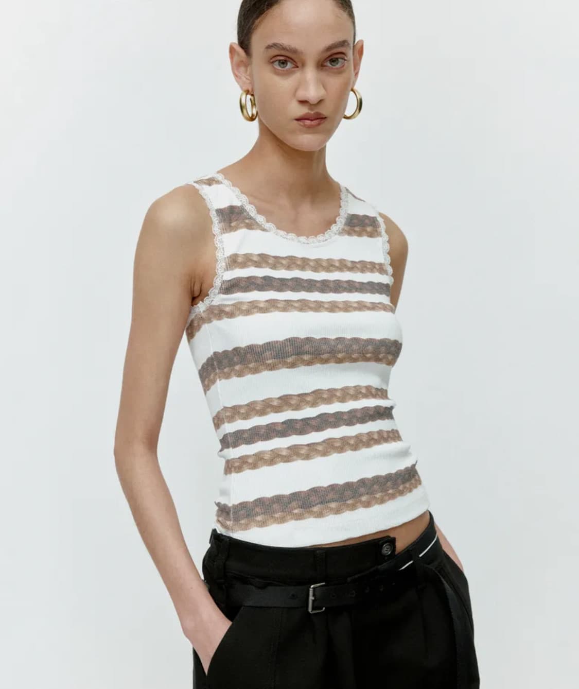 앤더슨벨 헤어 브레이드 스트라이프 탱크 탑 white 상품이미지2