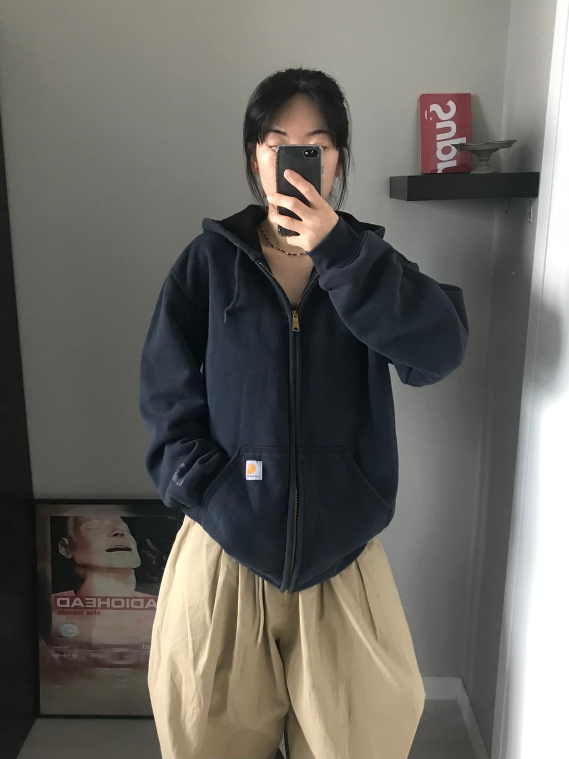 칼하트 레인디펜더 네이비 써멀 후드집업 상품이미지3