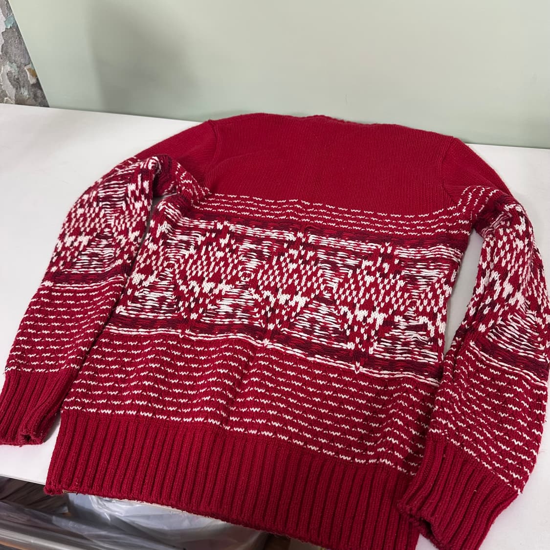 우먼M 타미힐피거 레드 자카드 버튼 반폴라니트 상품이미지6